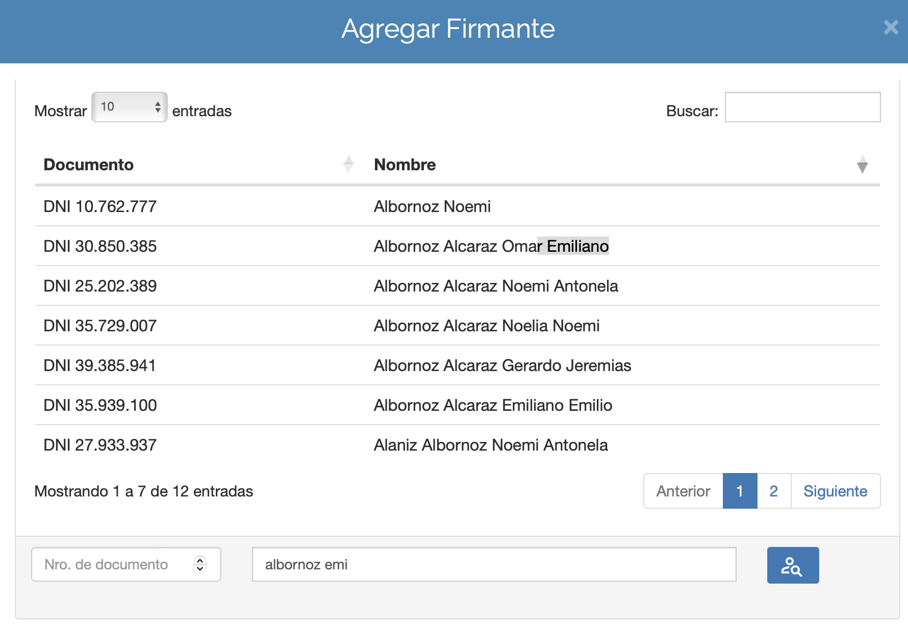 Capturas de la pantalla de como agregar un firmante